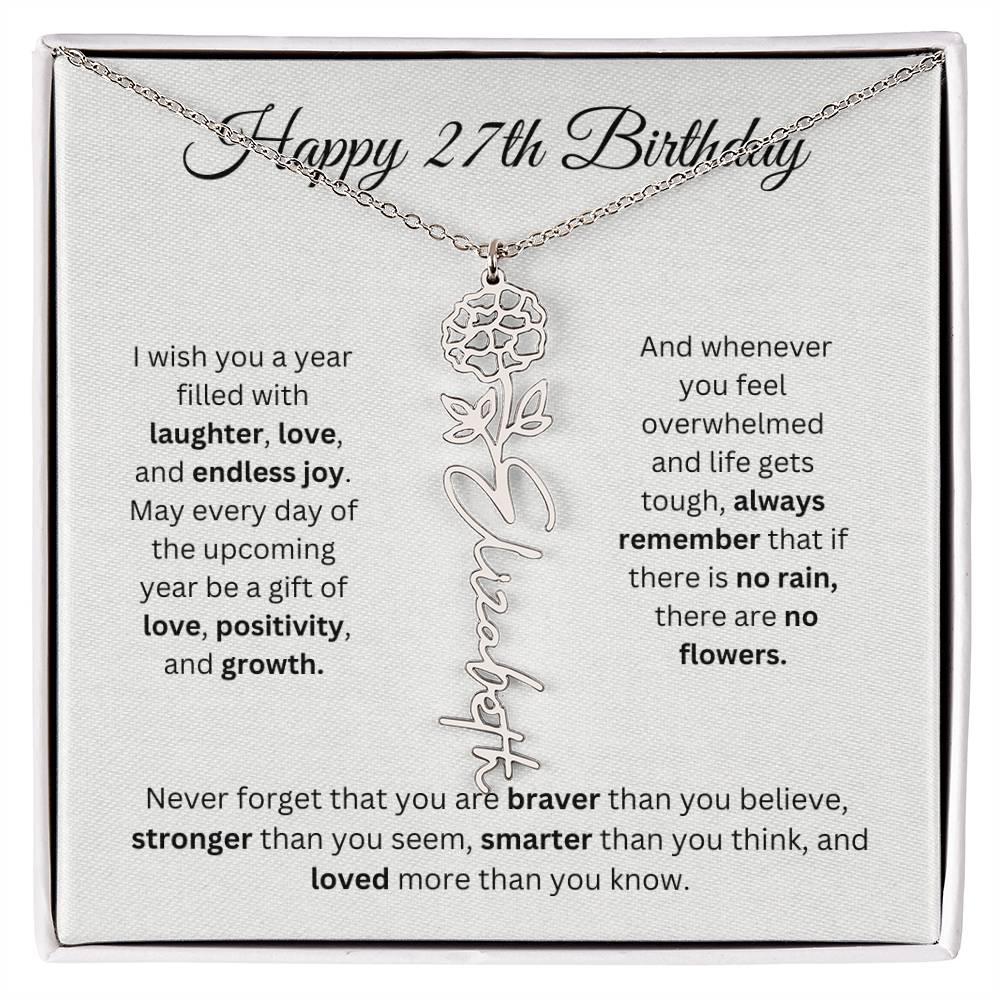 Happy 27th Birthday - Flower Name Necklace