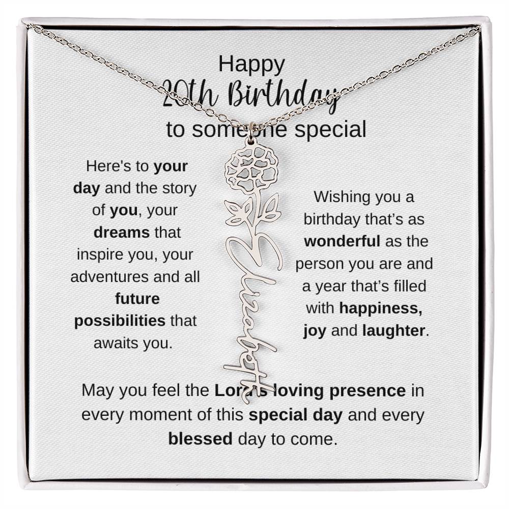 Happy 20th Birthday To Someone Special - Flower Name Necklace