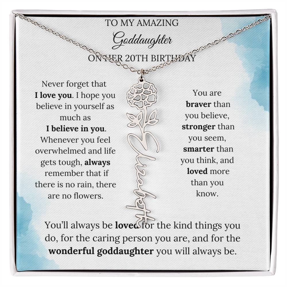 Birth Month Flower Name Necklace for My Goddaughter's 20th Birthday
