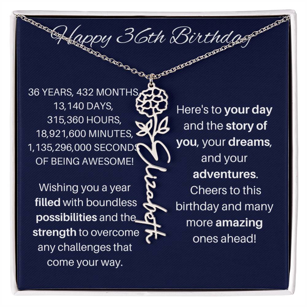 36th Birthday Birth Flower Necklace