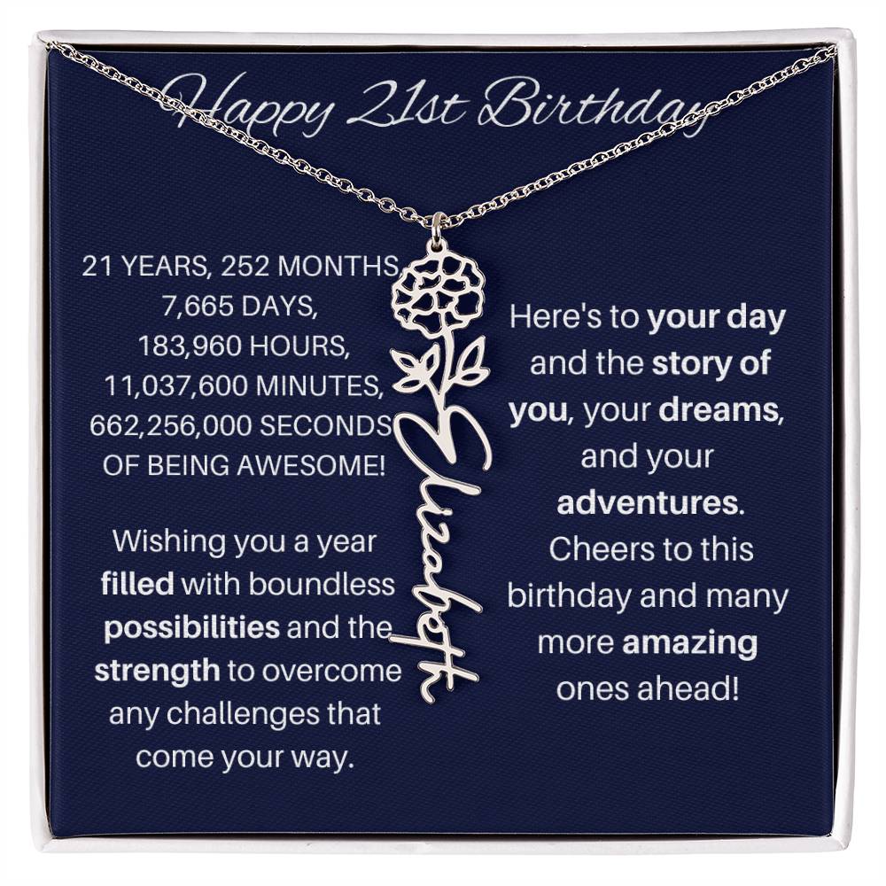 21st Birthday Birth Flower Necklace