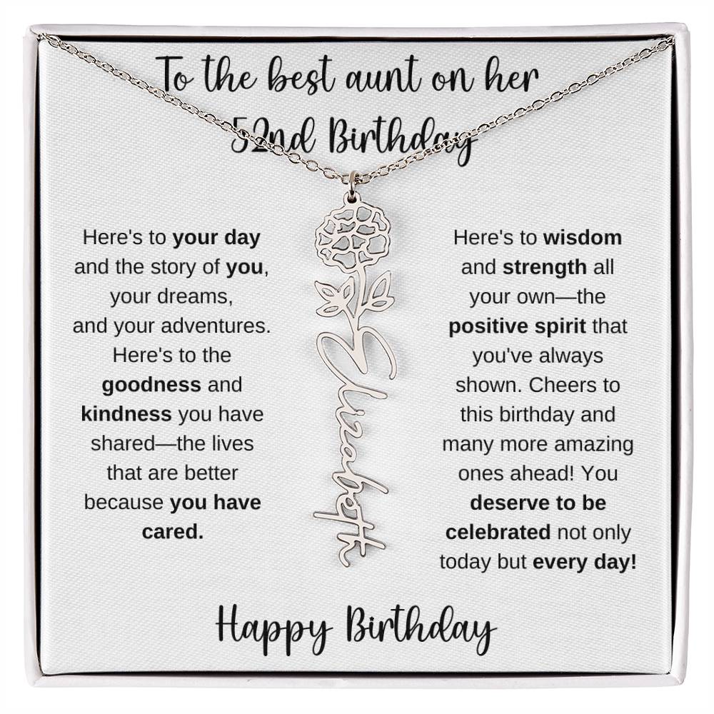 To The Best Aunt - Happy 52nd Birthday | Flower Name Necklace