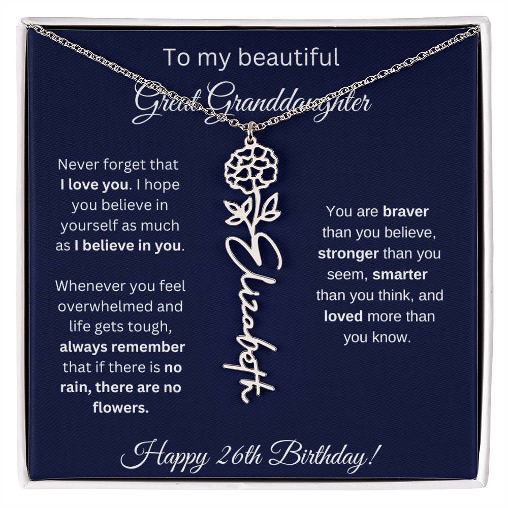 26th Birthday Gift For Great Granddaughter - Birthmonth Flower Name Necklace