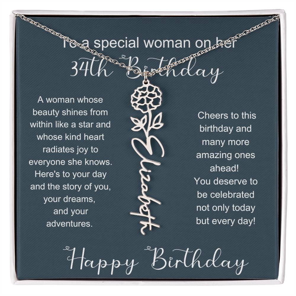 To A Special Woman On Her 34th Birthday | Flower Name Necklace