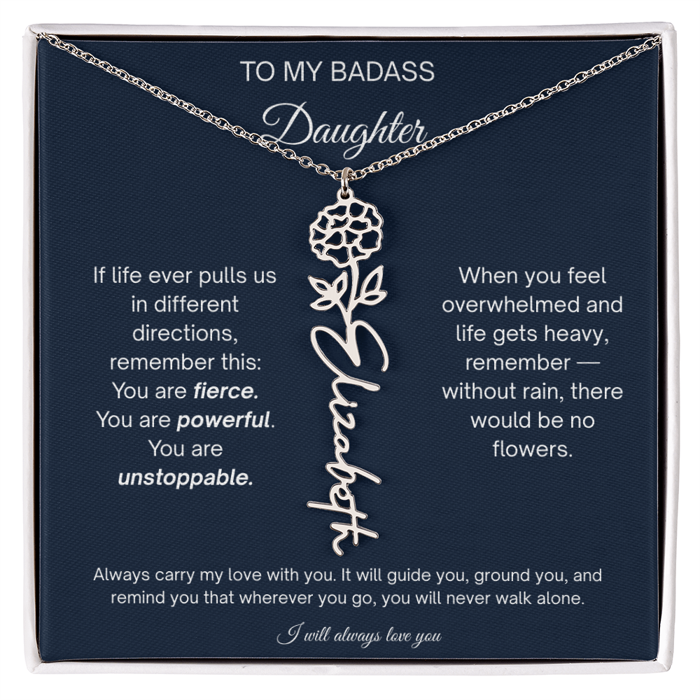 Badass Daughter Personalized Birth Flower Name Necklace