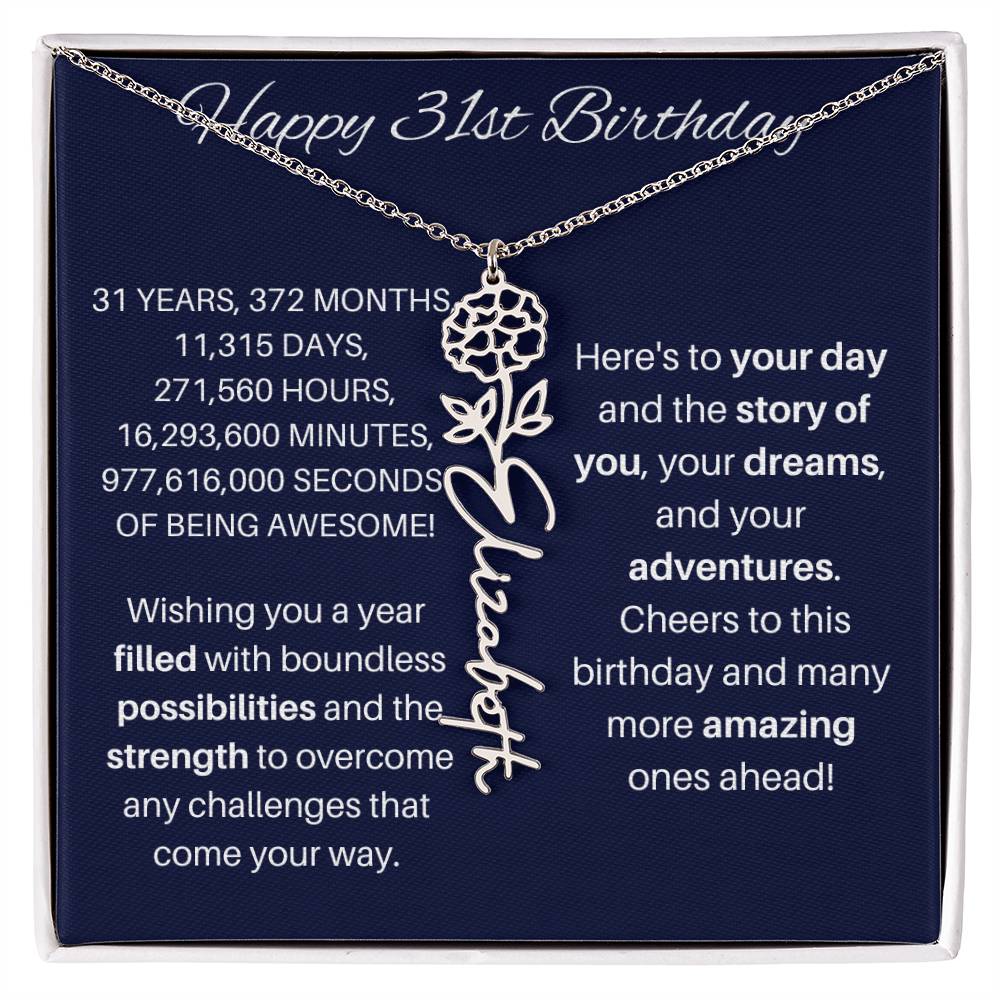 31st Birthday Birth Flower Necklace