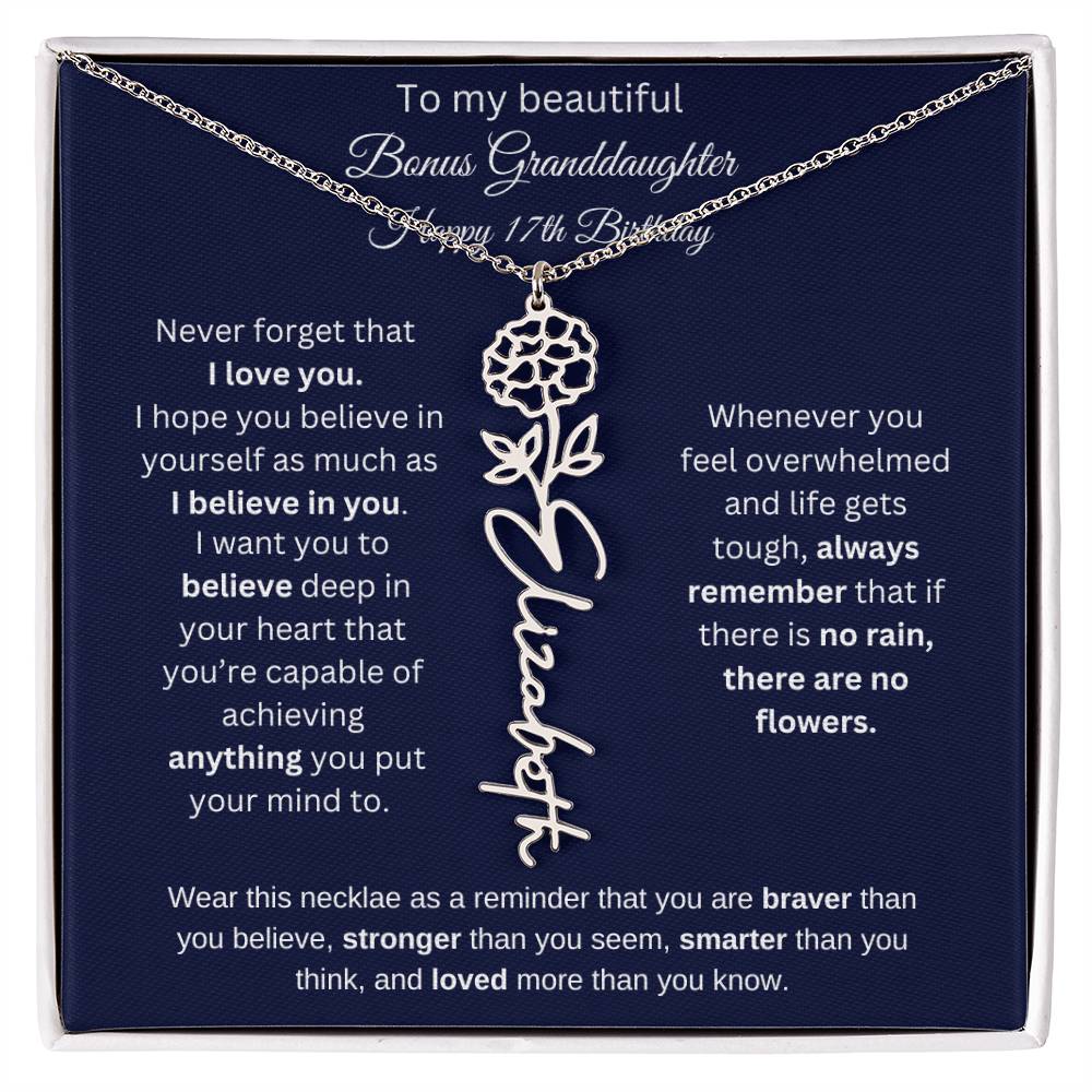Bonus Granddaughter 17th Birthday | I Love You | Flower Name Necklace