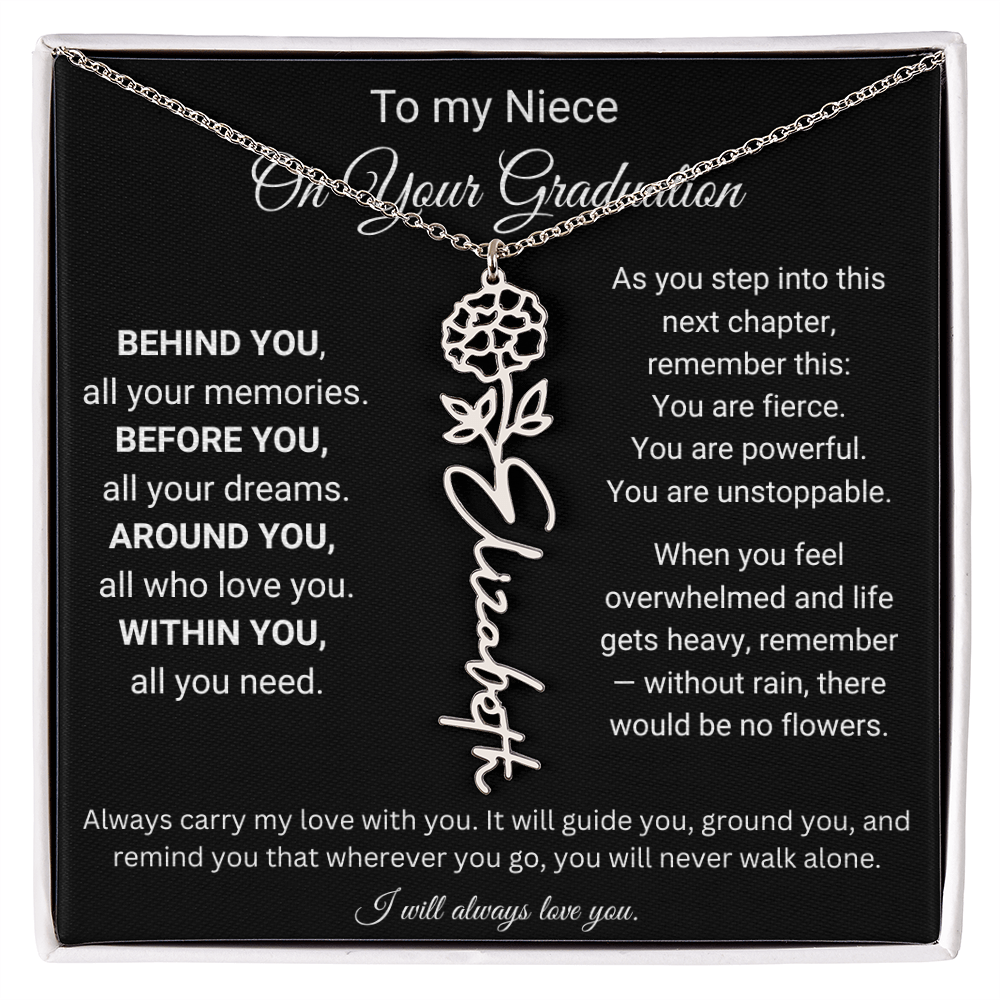 Graduation Birth Flower Name Necklace for Niece