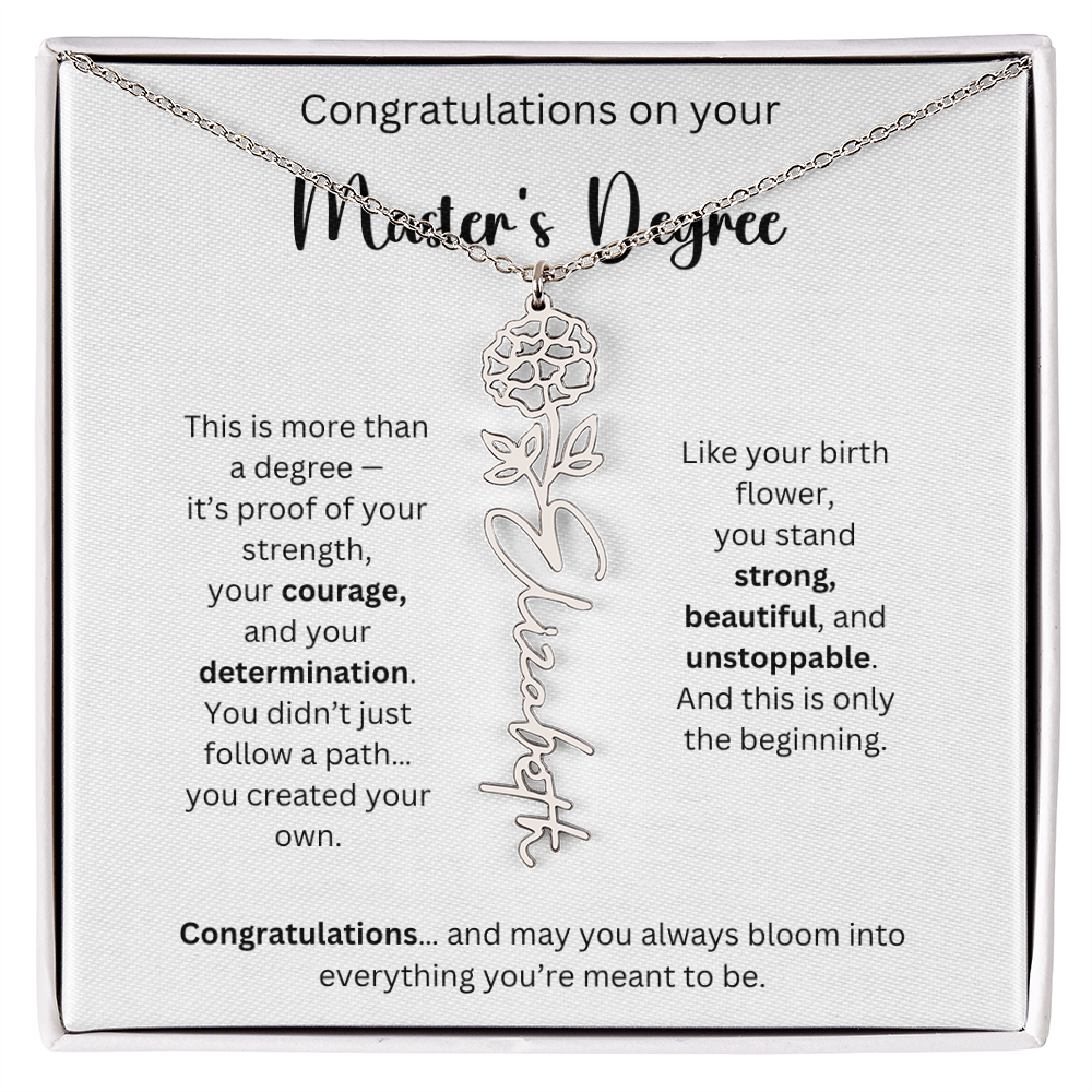 Masters Degree Graduation Gift - Personalized Birth Flower Name Necklace