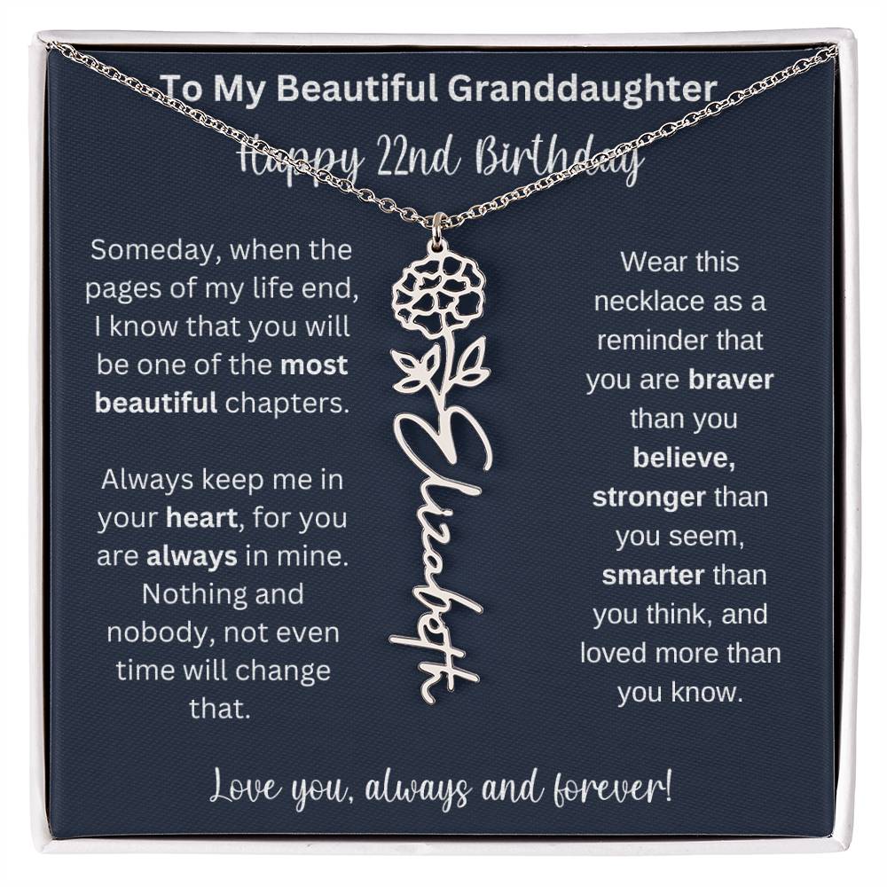 22nd Birthday Gift For Granddaughter | Personalized Birth Flower Name Necklace