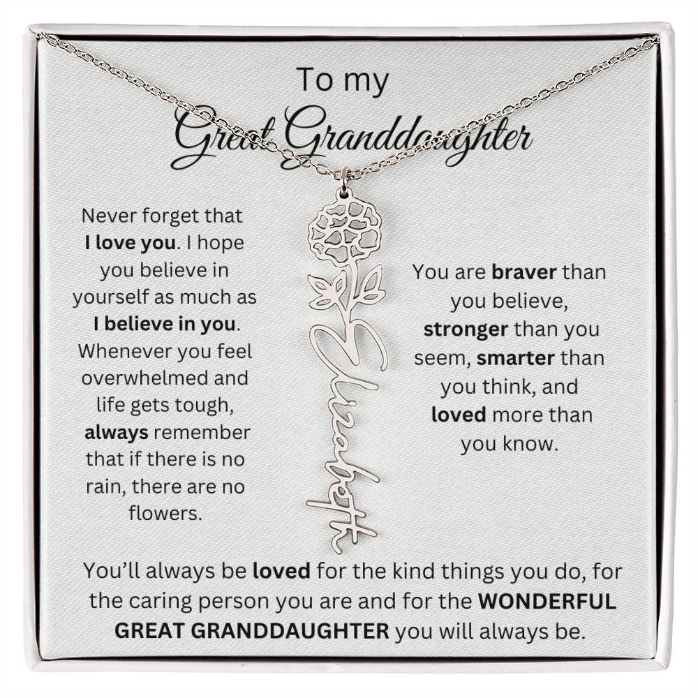To My Great Granddaughter | I Love You | Flower Name Necklace