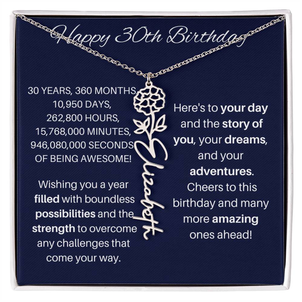 30th Birthday Birth Flower Necklace