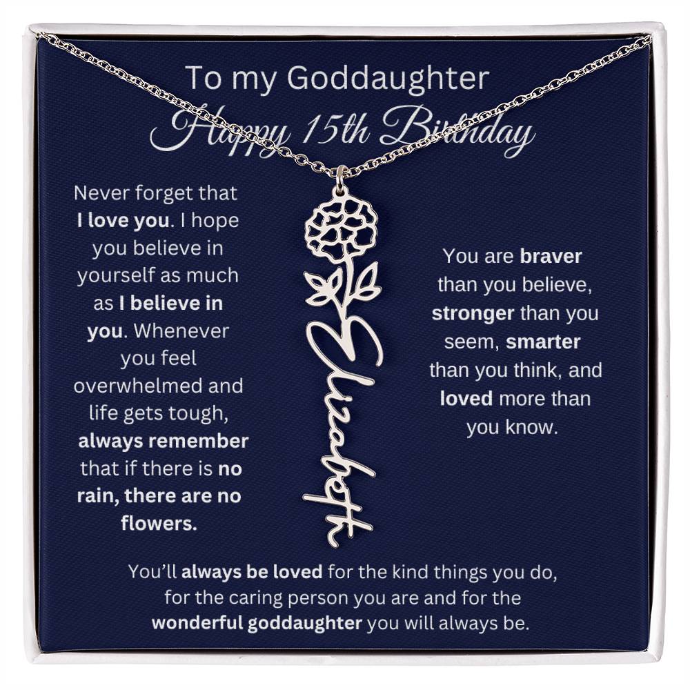 To My Goddaughter - Happy 15th Birthday - Flower Name Necklace