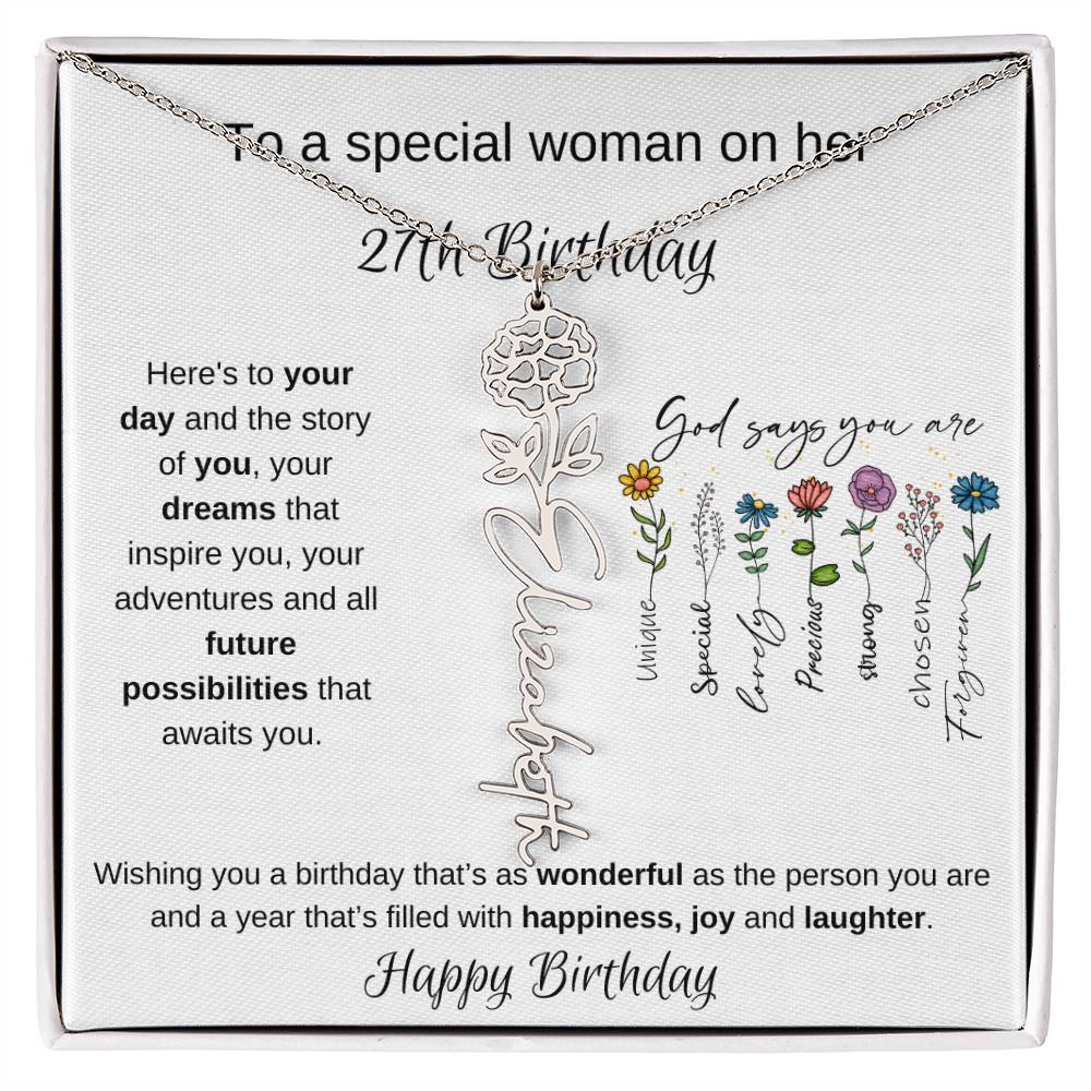 To A Special Woman On Her 27th Birthday - Flower Name Necklace