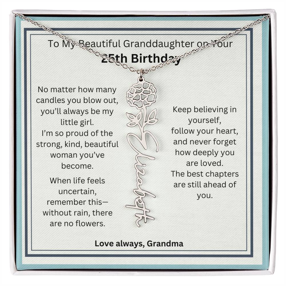 25th Birthday Gift for Granddaughter - Birth Flower Name Necklace