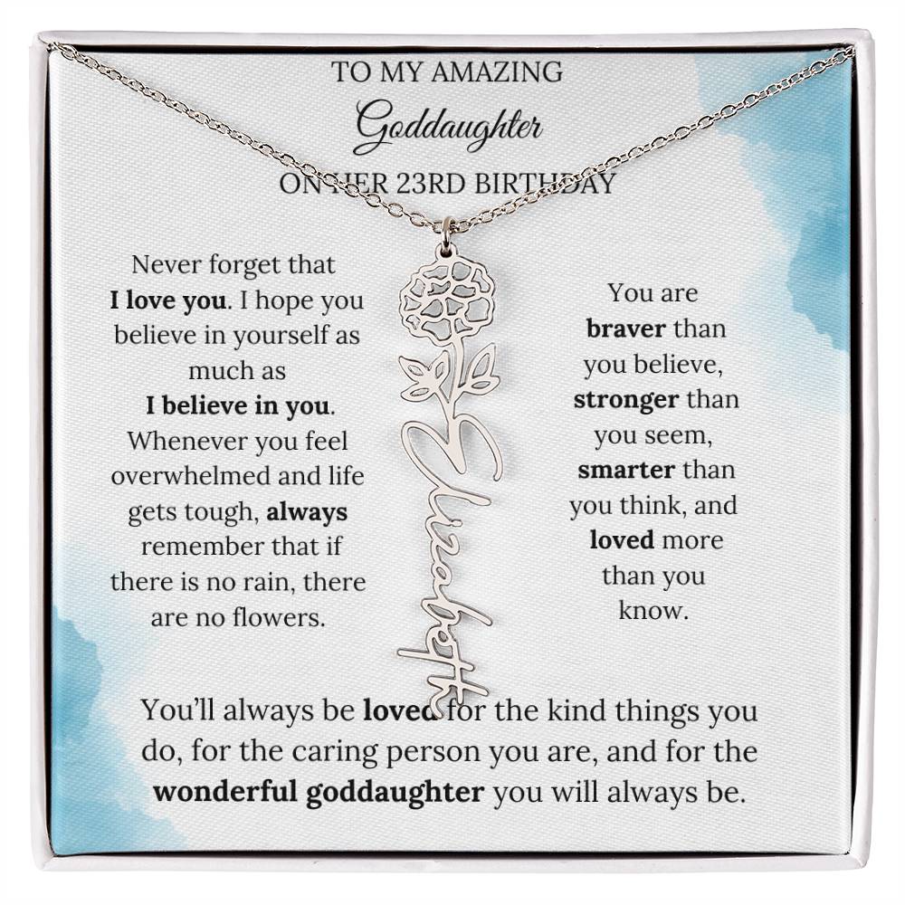 Birth Month Flower Name Necklace for My Goddaughter's 23rd Birthday