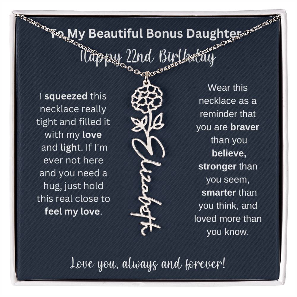 To My Beautiful Bonus Daughter | Happy 22nd Birthday | Flower Name Necklace