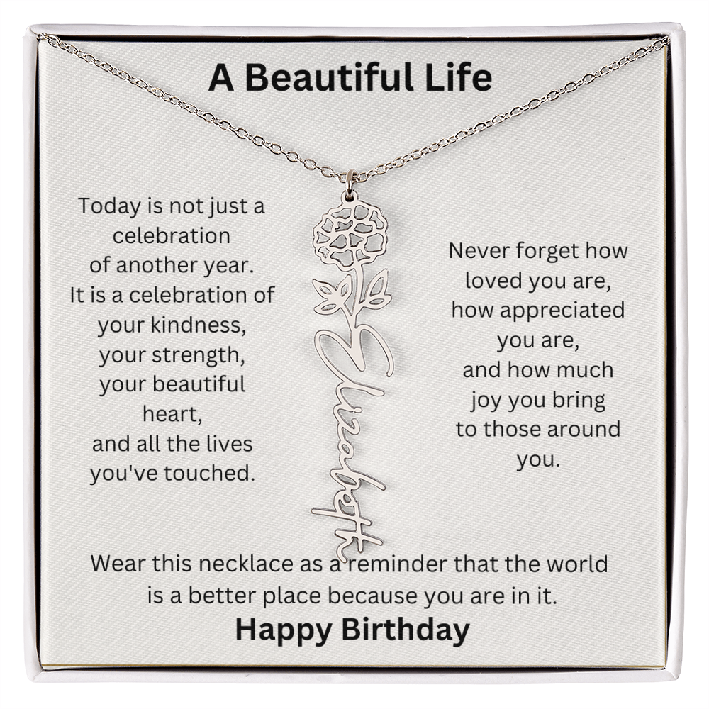 Personalized Birth Flower Name Necklace Birthday Gift for Her