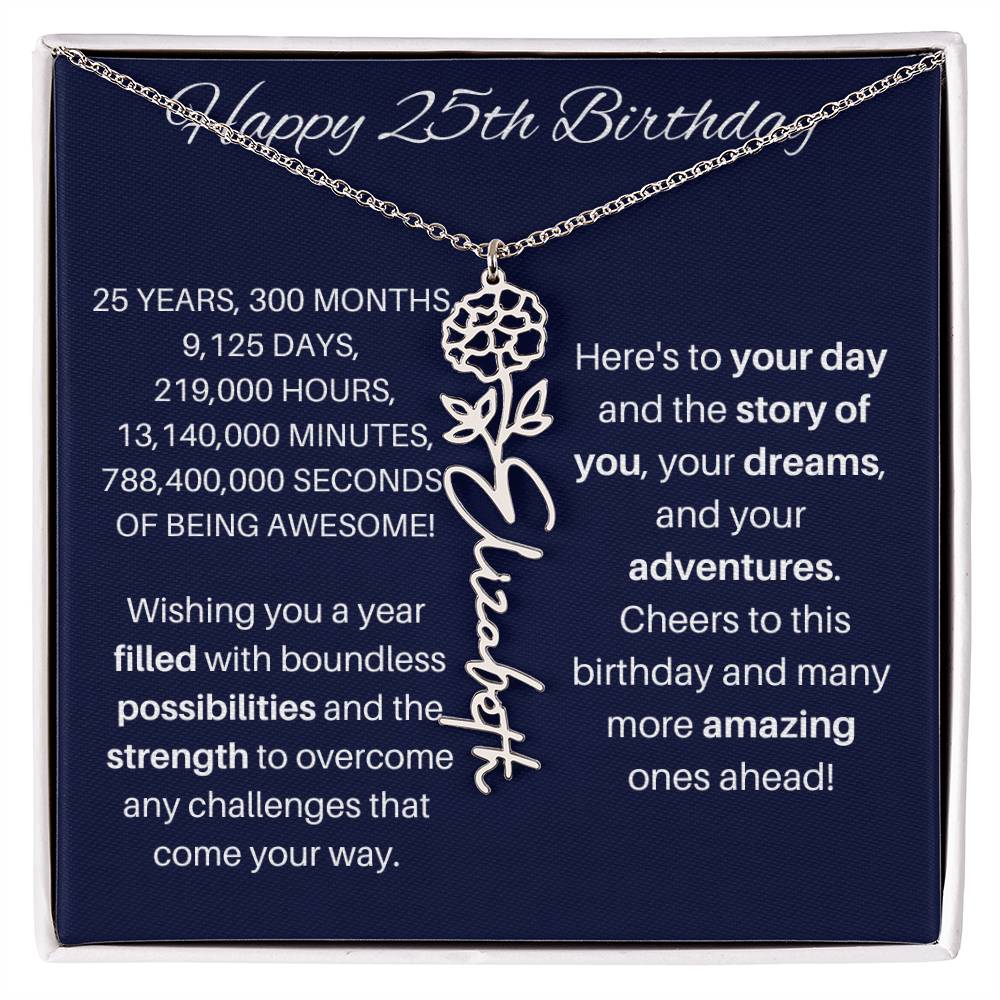 25th Birthday Birth Flower Necklace