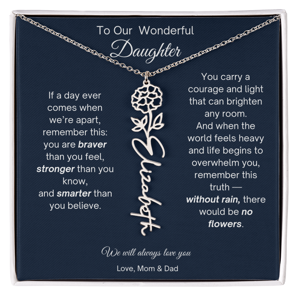 Daughter Necklace from Parents - Birth Flower Name Necklace