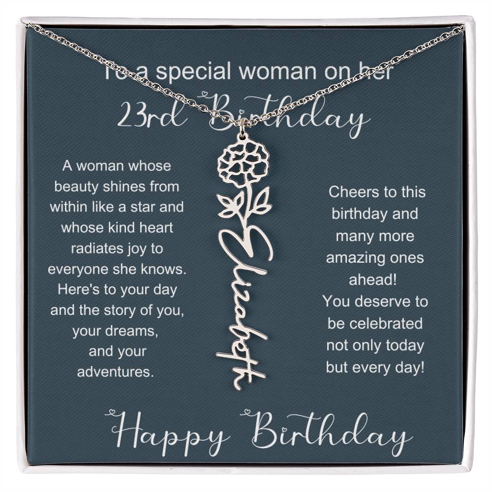To A Special Woman On Her 23rd Birthday | Flower Name Necklace