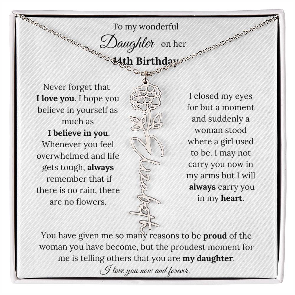 Custom Birth Flower Name Necklace To My Daughter On Her 14th Birthday
