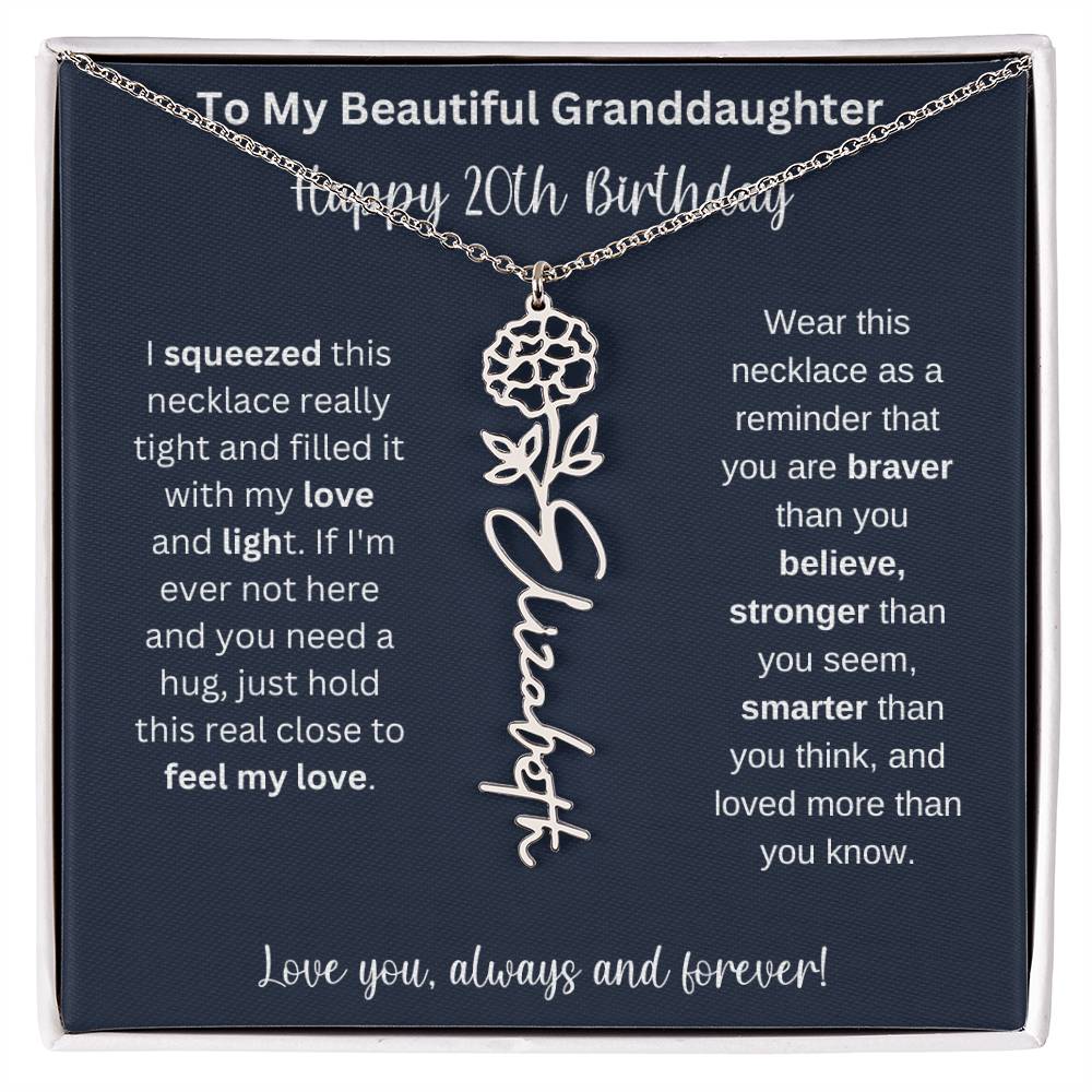 Flower Name Necklace 20th Birthday Necklace Gift To My Granddaughter