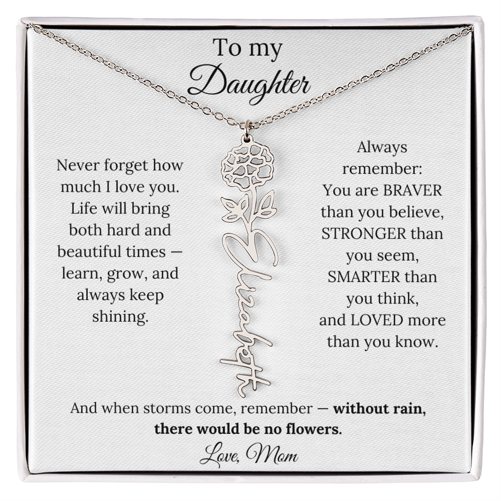 Personalized Jewelry Gift To My Daughter Birth Flower Name Necklace From Mom