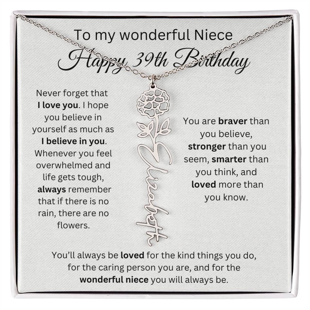 To My Wonderful Niece Happy 39th Birthday - Flower Name Necklace