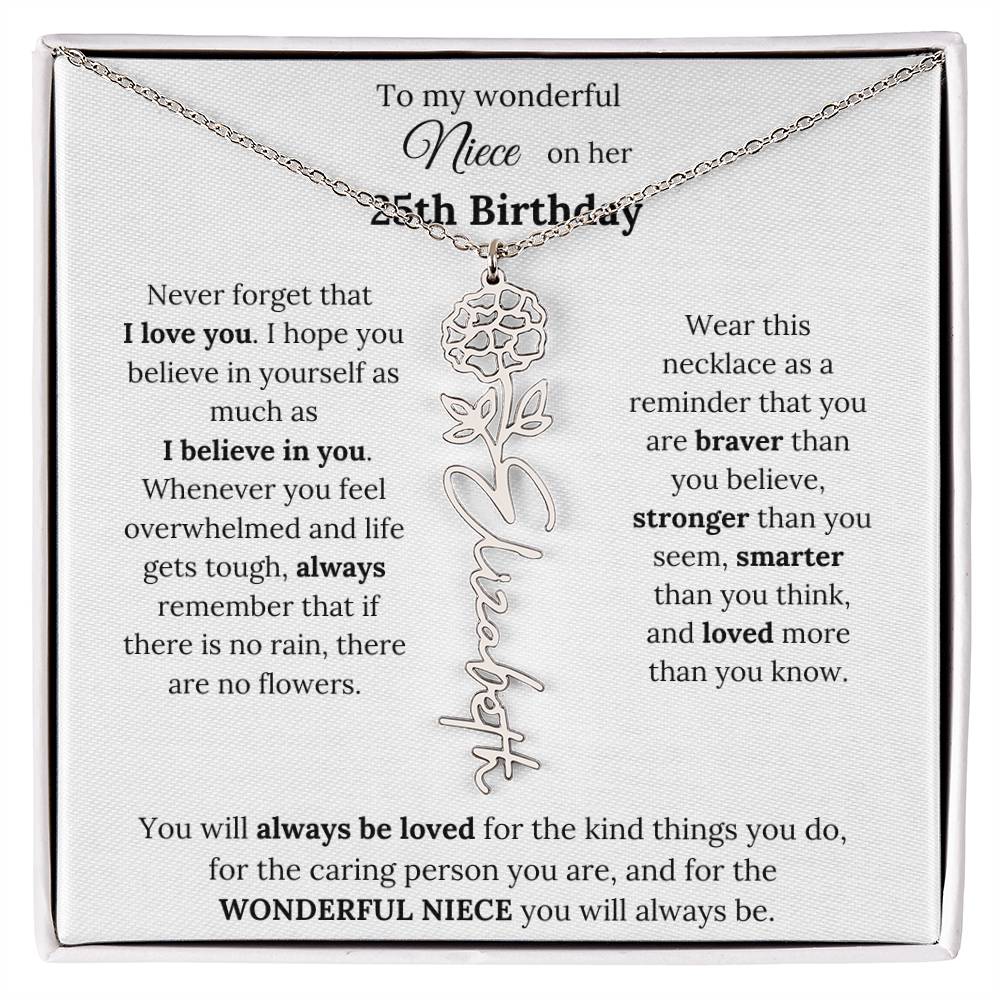 To My Wonderful Niece Happy 25th Birthday | Flower Name Necklace