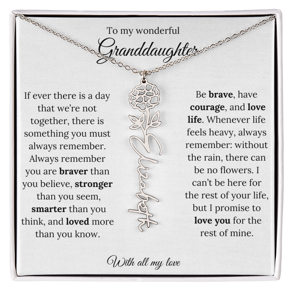 Personalized Birth Flower Name Necklace for Granddaughter