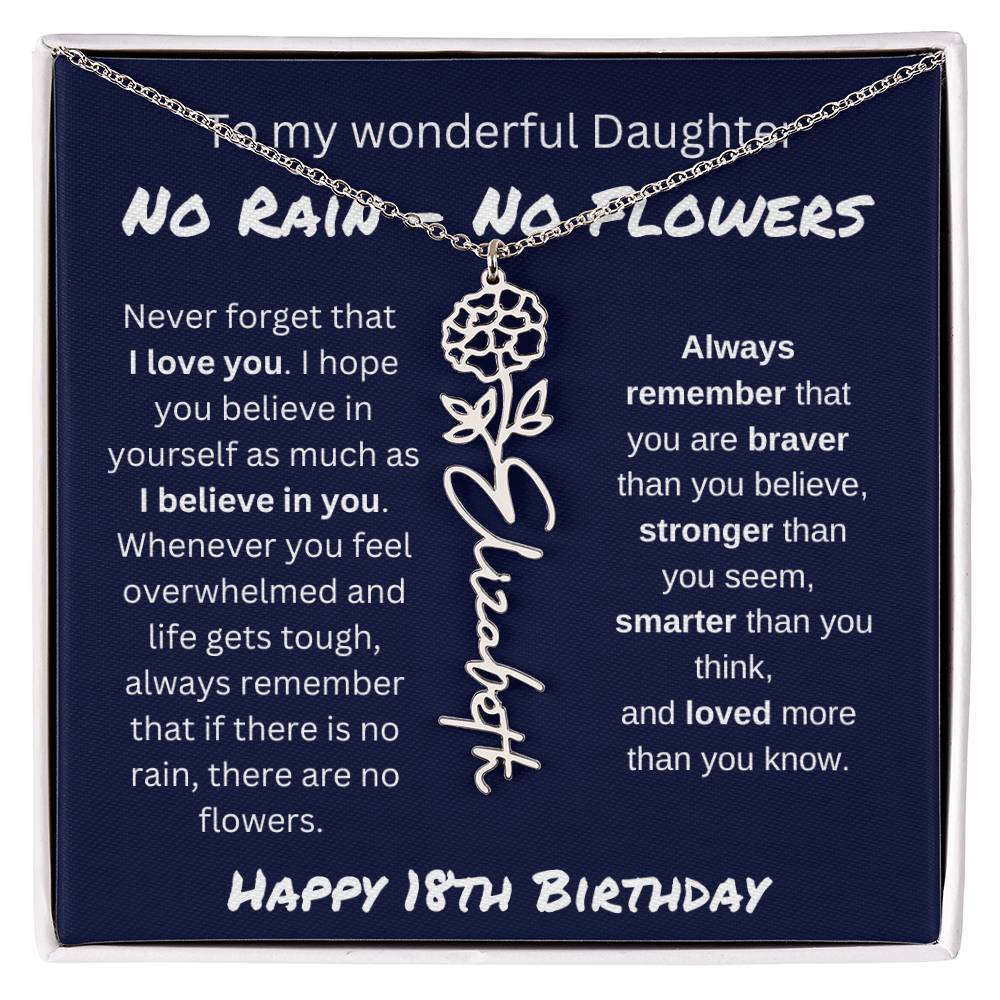 No Rain - No Flower | Happy 18th Birthday | Flower Name Necklace