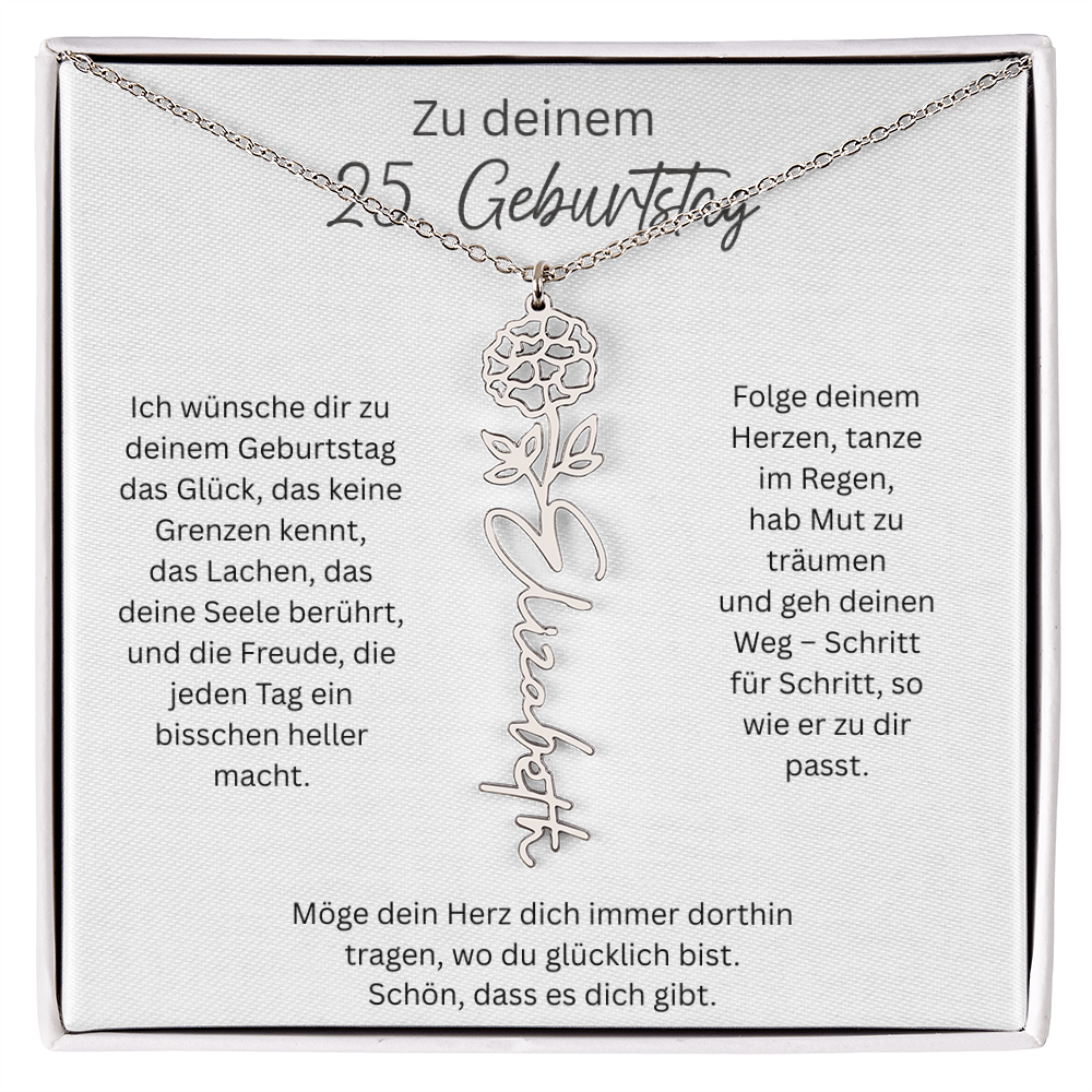 Geburtsblumen Namenskette zum 25 Geburtstag personalisiert Name Kette Gravur Geschenk