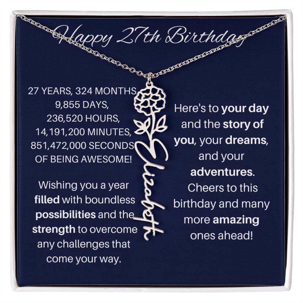 27th Birthday Birth Flower Necklace