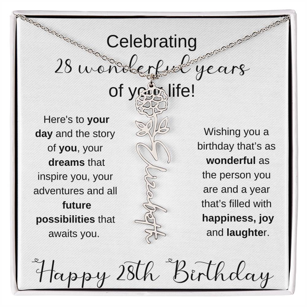 Happy 28th Birthday | Flower Name Necklace