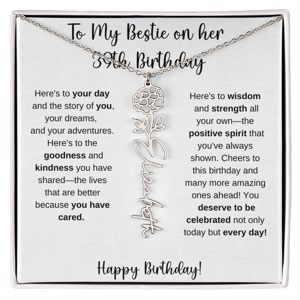 To My Bestie Happy 39th Birthday - Flower Name Necklace