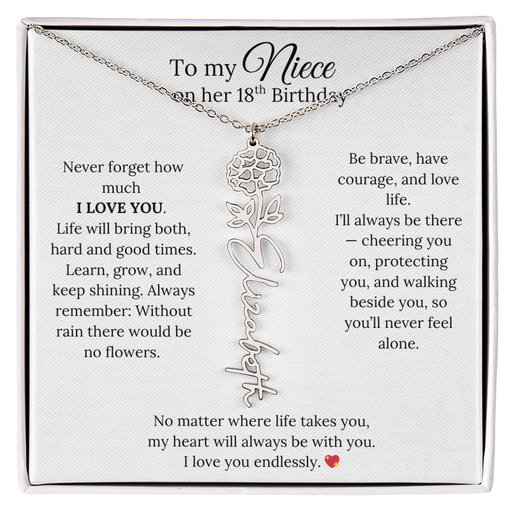 18th Birthday Gift from Aunt - Personalized Birth Flower Name Necklace