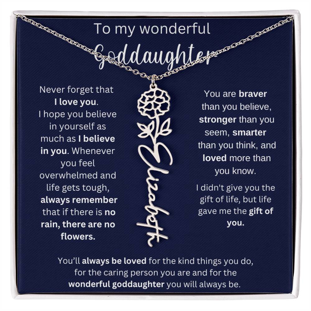 To My Wonderful Goddaughter | You'll Always Be Loved | Flower Name Necklace