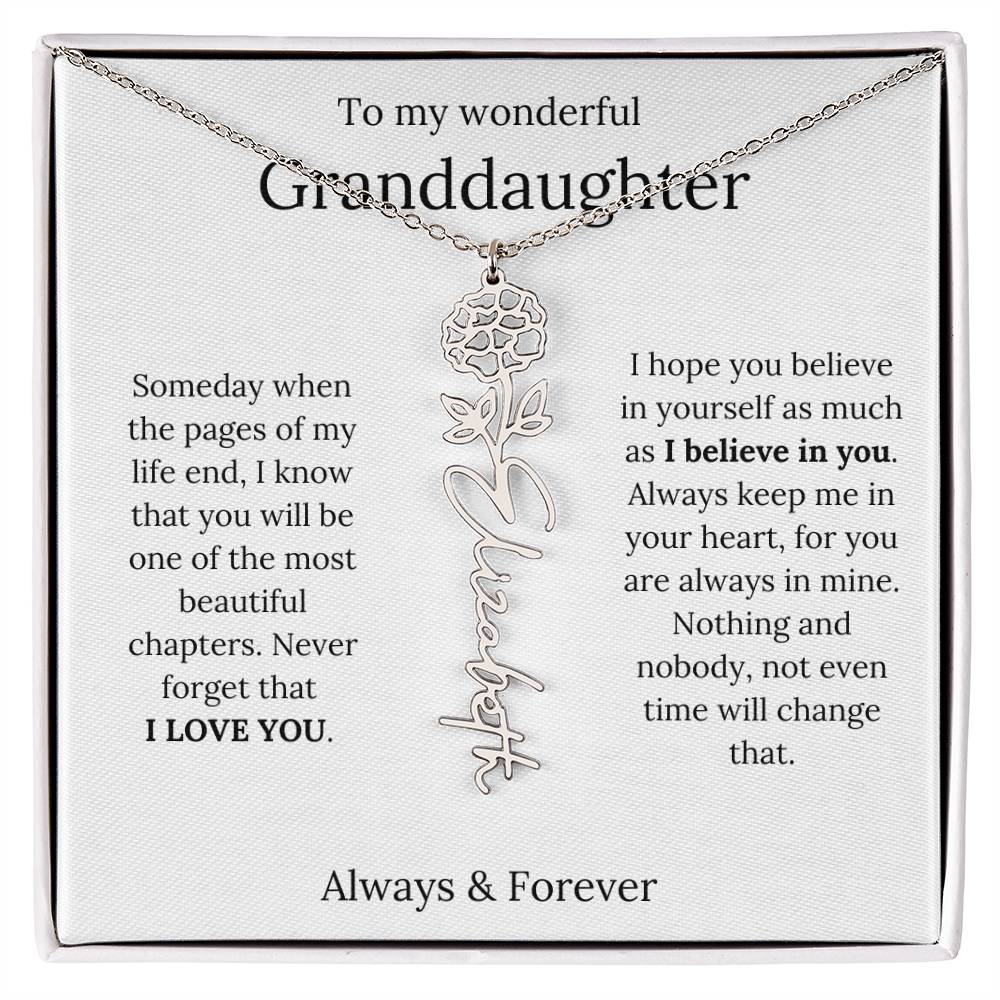 Granddaughter Personalized Keepsake Birth Flower Name Necklace