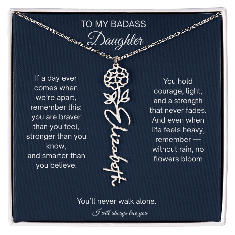 Badass Daughter Flower Name Necklace