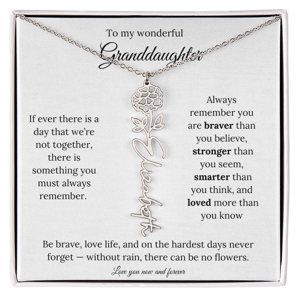Birth Flower Necklace for Granddaughter | Personalized Engraved Floral Pendant Gift for Birthday / Keepsake