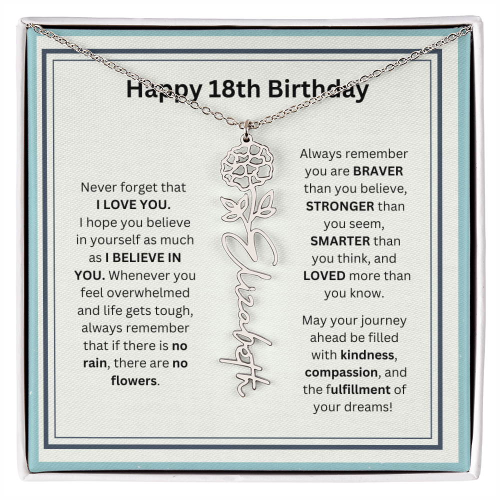 18th Personalized Birthday Gift - Flower Name Necklace