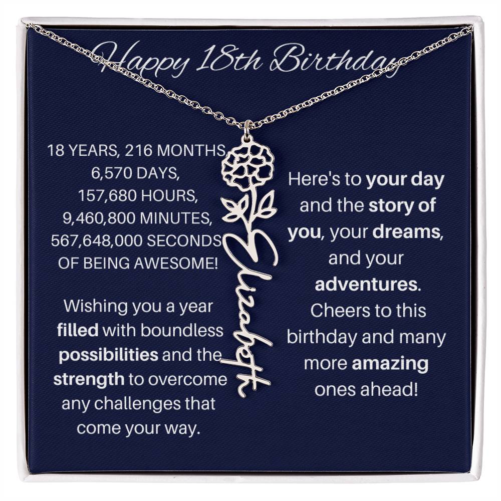 18th Birthday Birth Flower Necklace