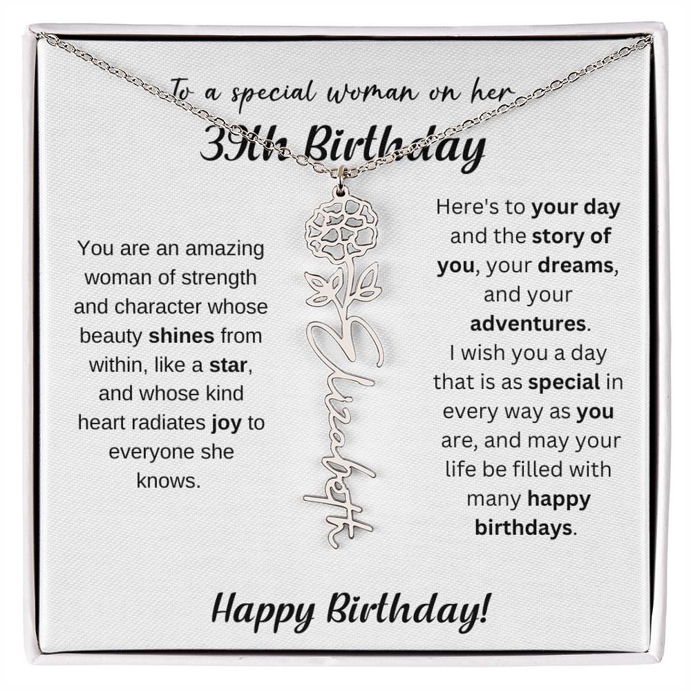 39th Birthday Gift Birthflower Necklace