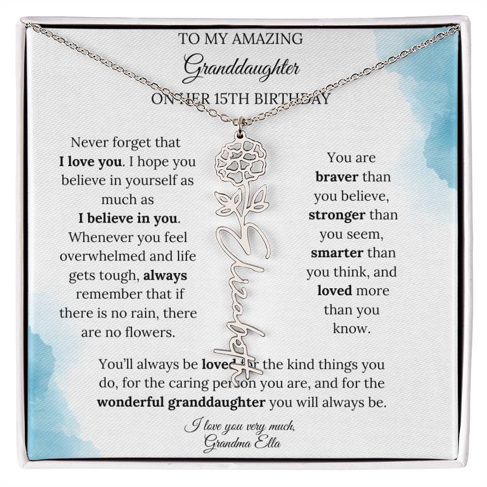 Birth Month Flower Name Necklace for My Granddaughter's 15th Birthday