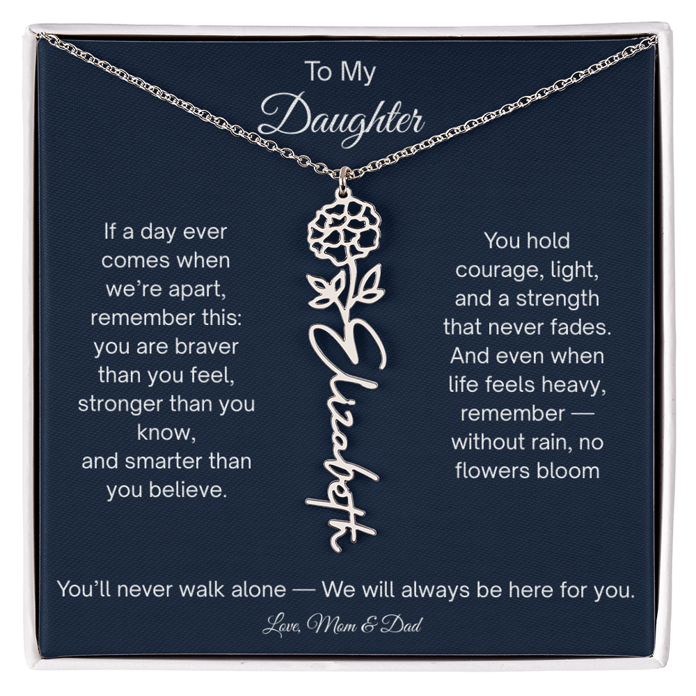Personalized Daughter Gift - Birth Flower Name Necklace