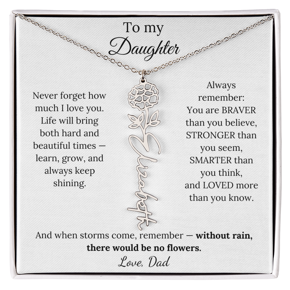 Personalized Jewelry Gift To My Daughter Birth Flower Name Necklace From Dad
