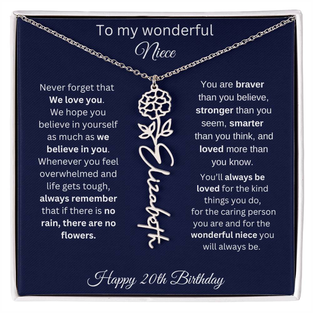 20th Birthday Gift For Niece - Personalized Birthmonth Flower Name Necklace