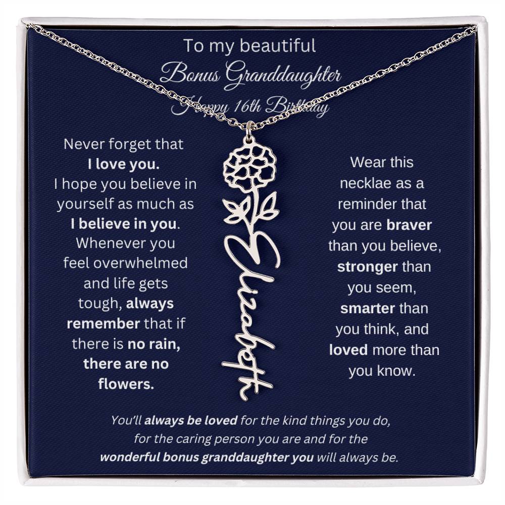 16th Birthday Bonus Granddaughter Gift | Personalized Flower Name Necklace