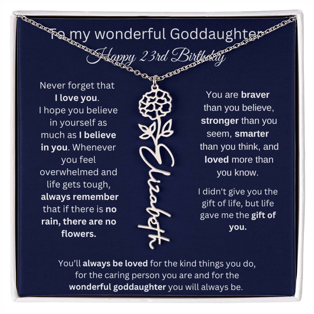 Goddaughter 23rd Birthday Gift | Flower Name Necklace